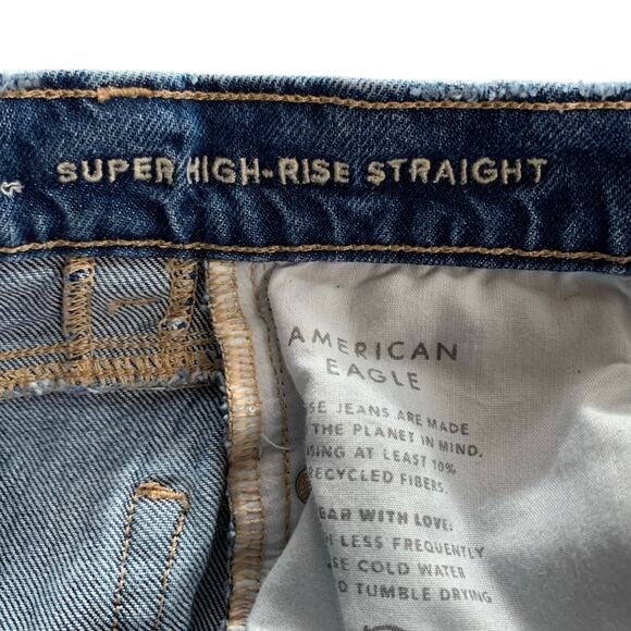 American Eagle Super High Rise Straight Jeans Distressed Denim Women's 0 - Picture 10 of 12